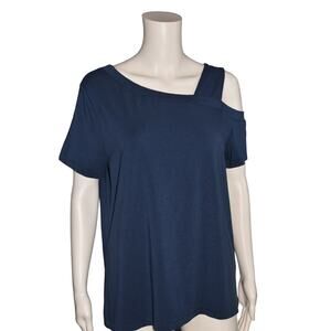 ANYBODY NEW $40 Cozy Knit Asymmetrical Short Sleeve‎ Tee in Navy XS